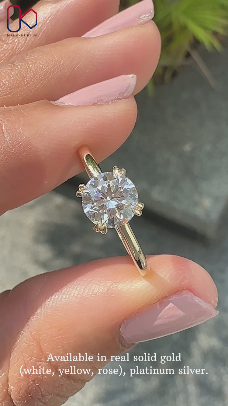 Elegant round cut ring set in a traditional solitaire setting ring with a stunning diamond.