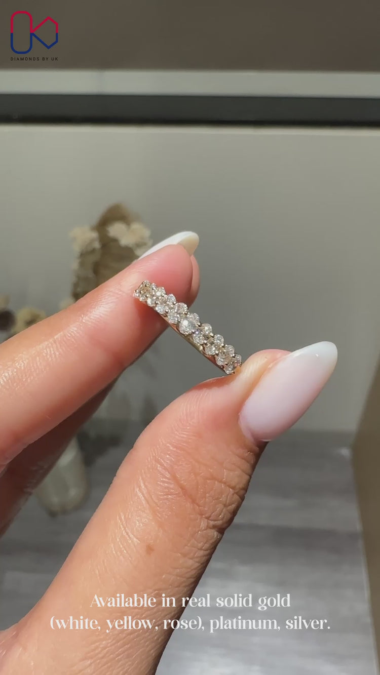 Half eternity yellow gold diamond wedding band.
