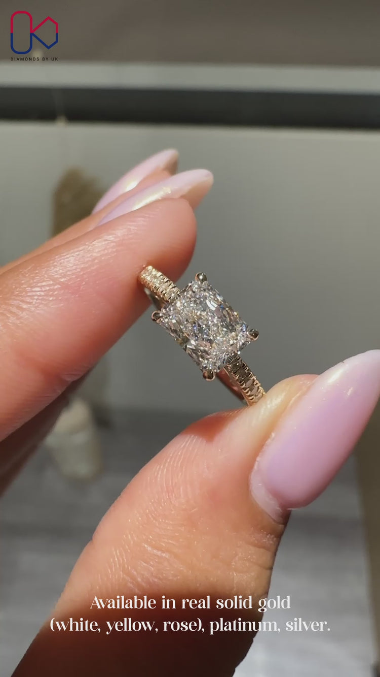 East to west radiant cut diamond ring.

