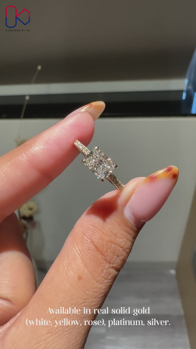 Handmade IGI Certified radiant cut diamond ring.