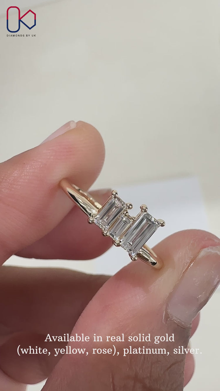 3-stone diamond ring with prong setting.
