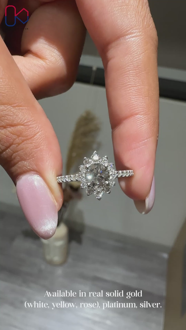 Lab grown round cut diamond engagement ring.

