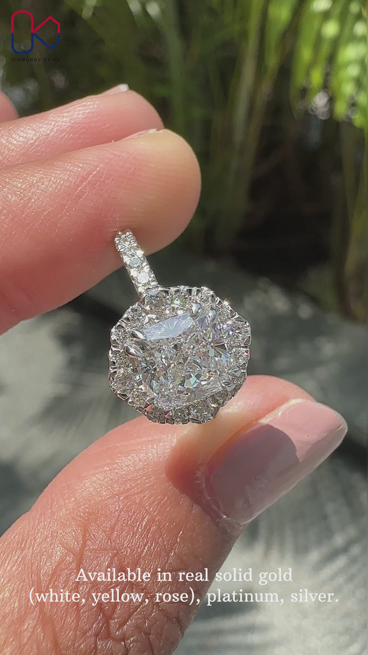 Pave setting engagement ring and white gold engagement ring.
