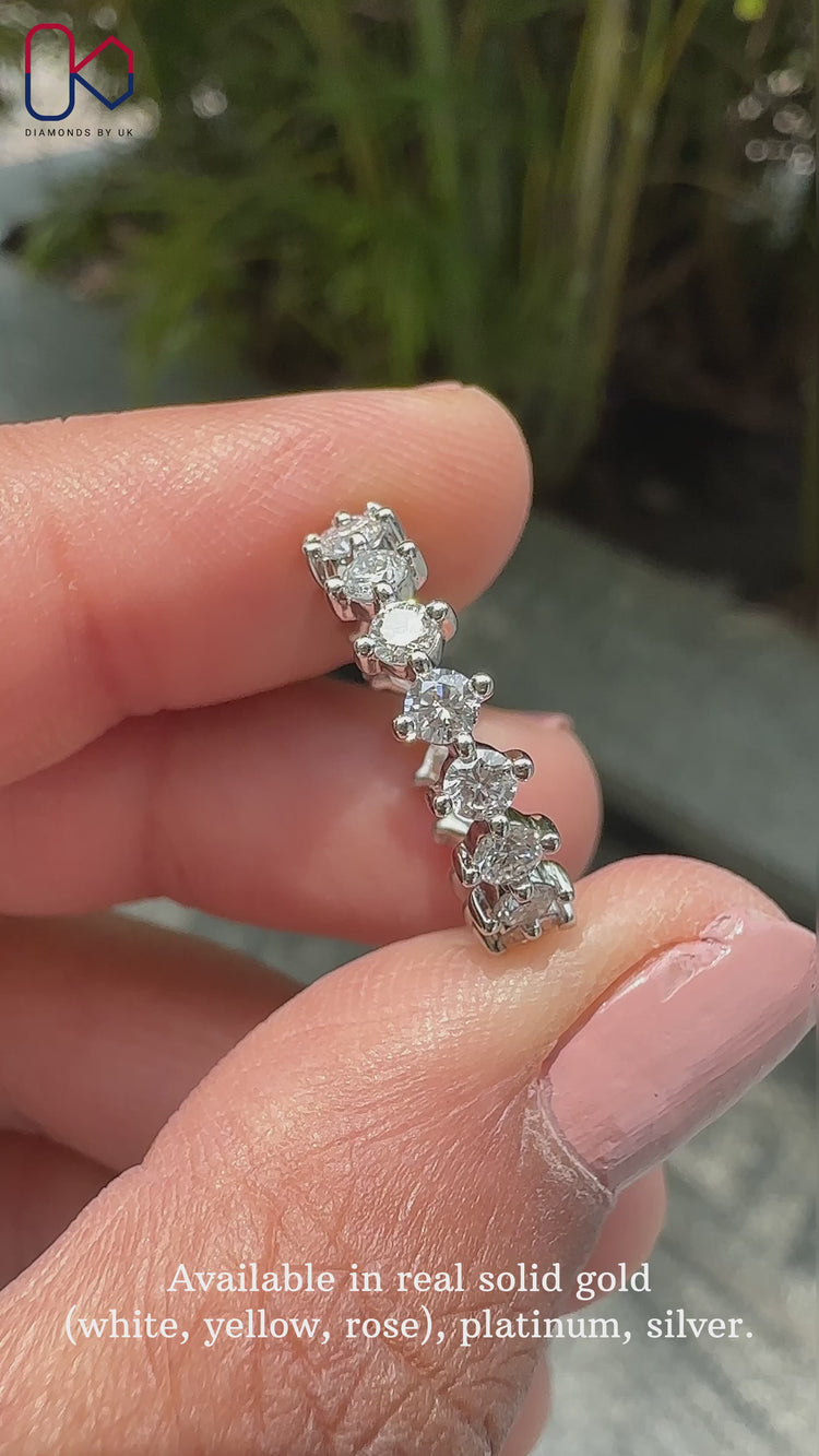 Lab grown eternity diamond band with compass setting.