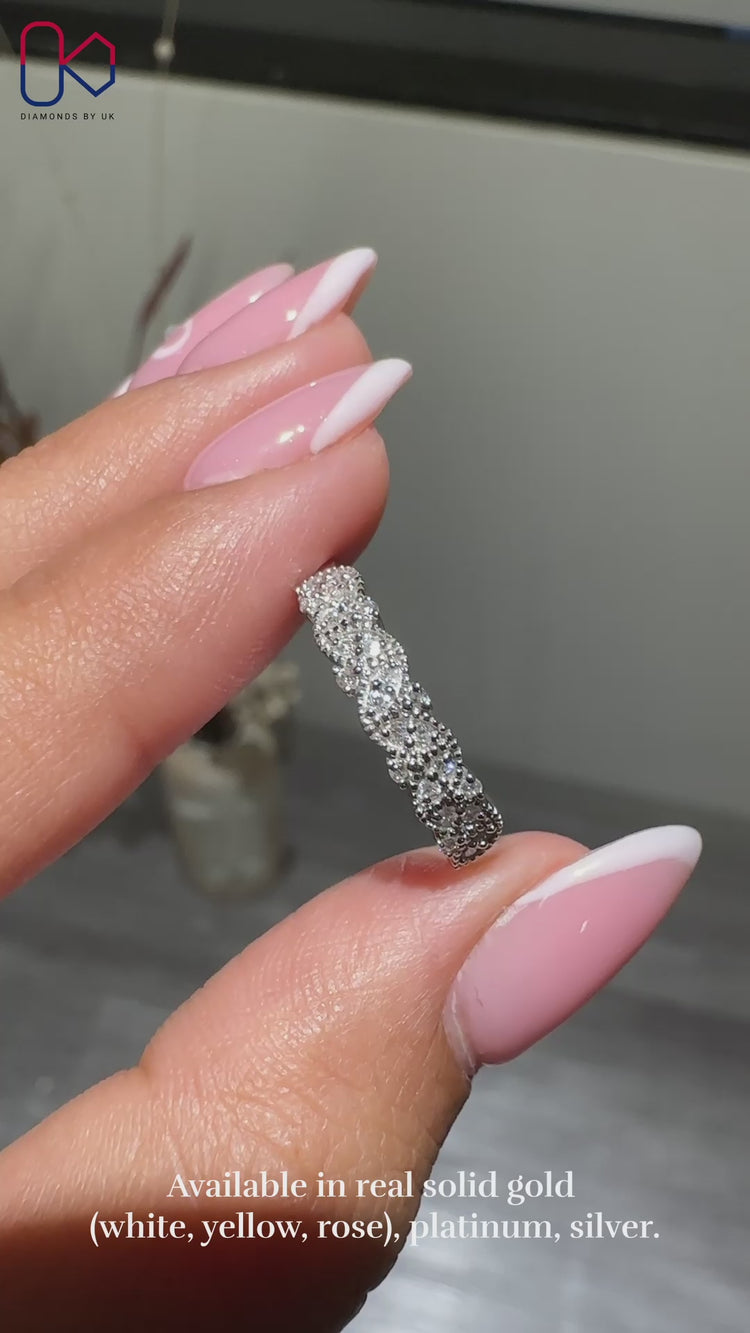 Lab grown round diamond band with half eternity style.