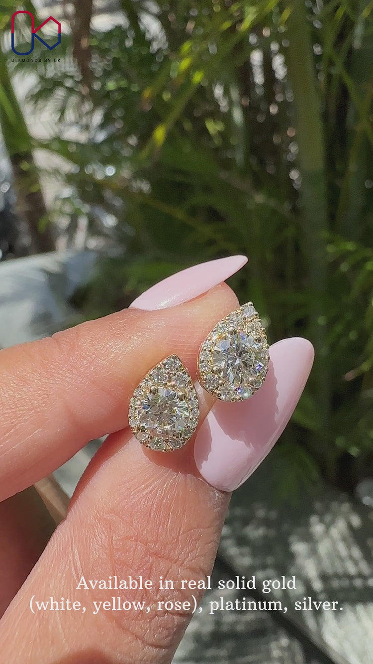 Round diamond earrings featuring dazzling lab-grown diamonds.
