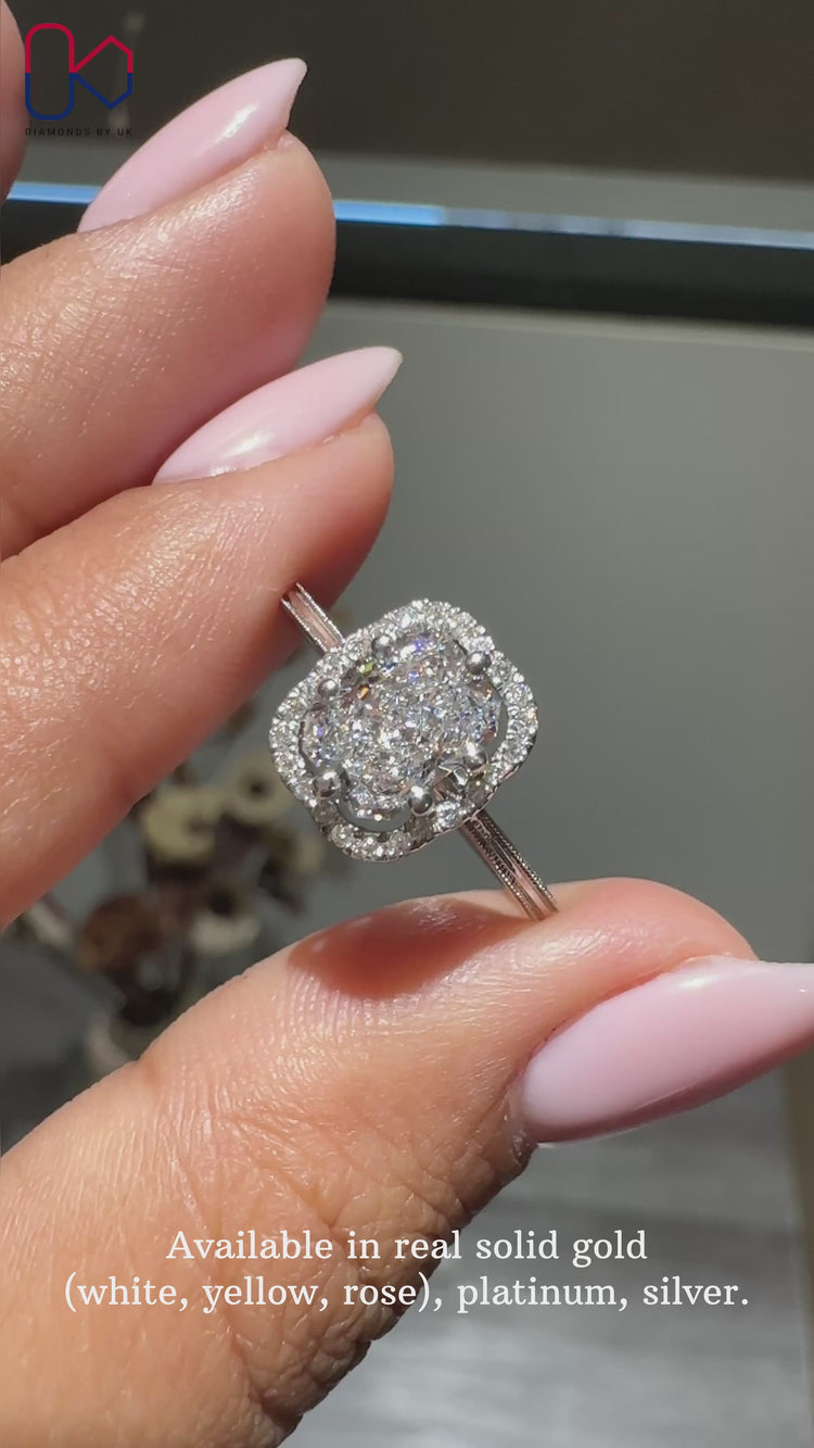 Halo diamond ring featuring a stunning center stone.
