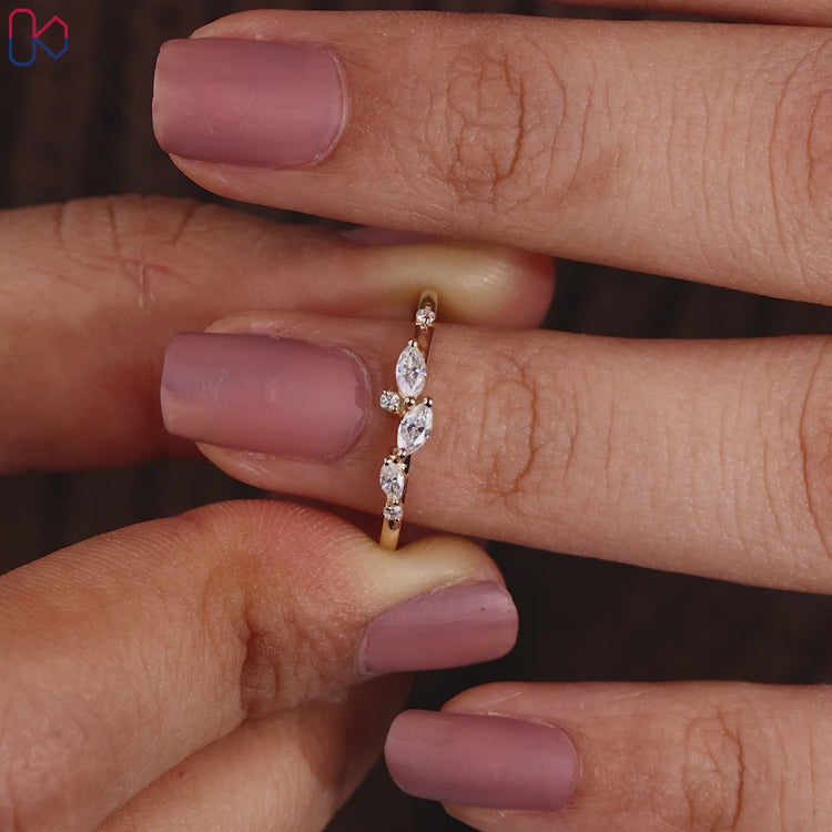 Dainty wedding band paired with yellow gold diamond band for a refined look.