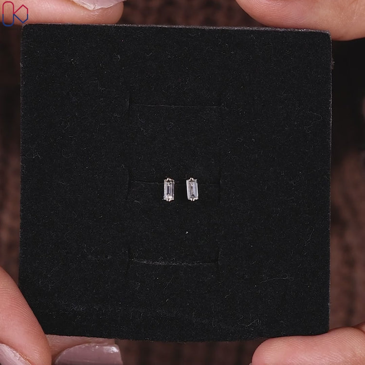 Lab grown baguette diamond earrings with solitaire style.