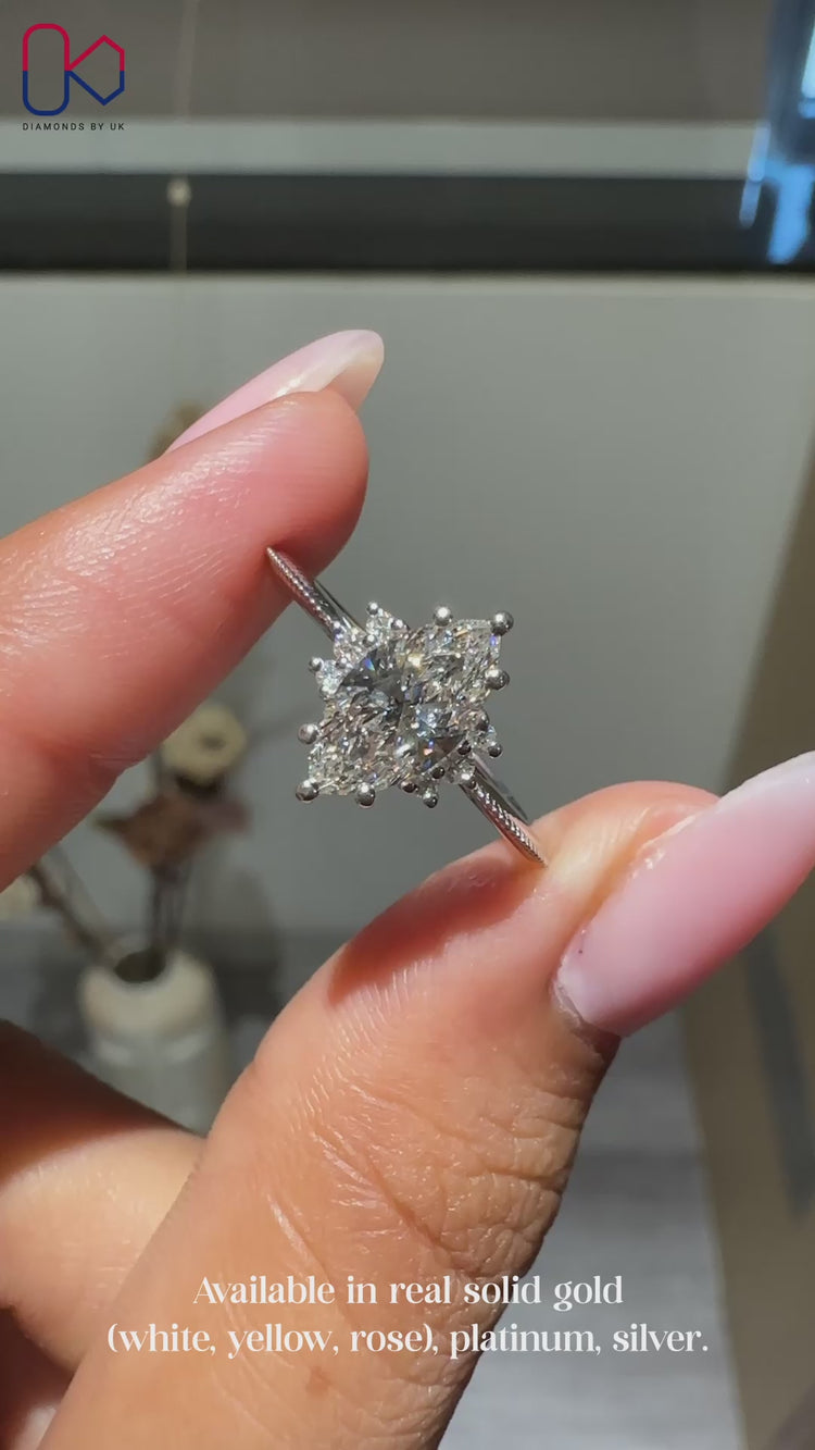 Handmade IGI Certified marquise diamond ring.
