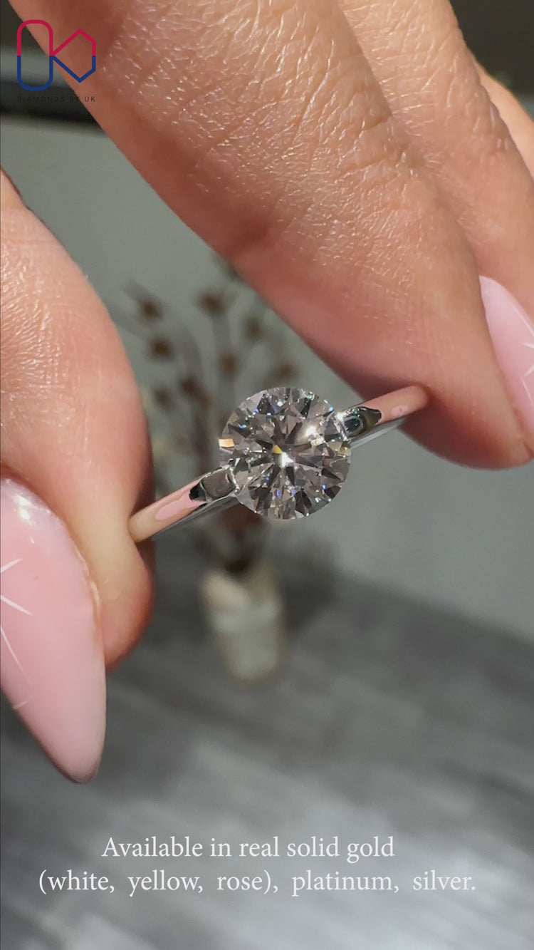 Solitaire ring design featuring a round diamond.
