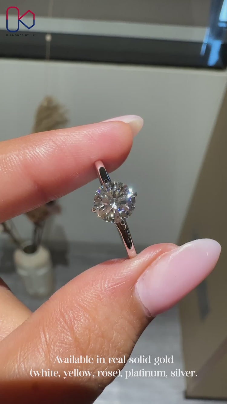 Round cut ring with secure compass prong setting.
