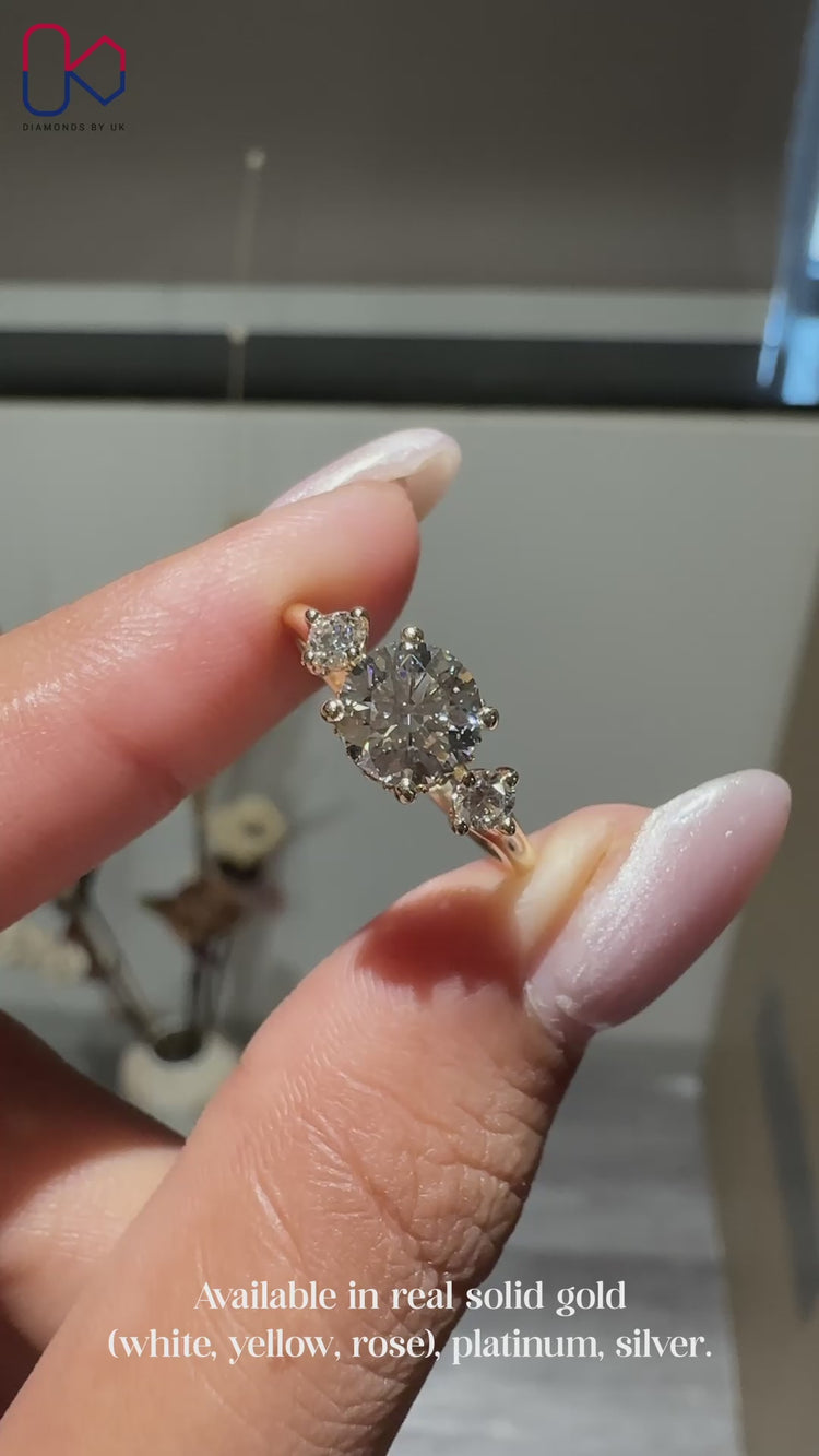 Lab grown round cut ring with prong setting style.
