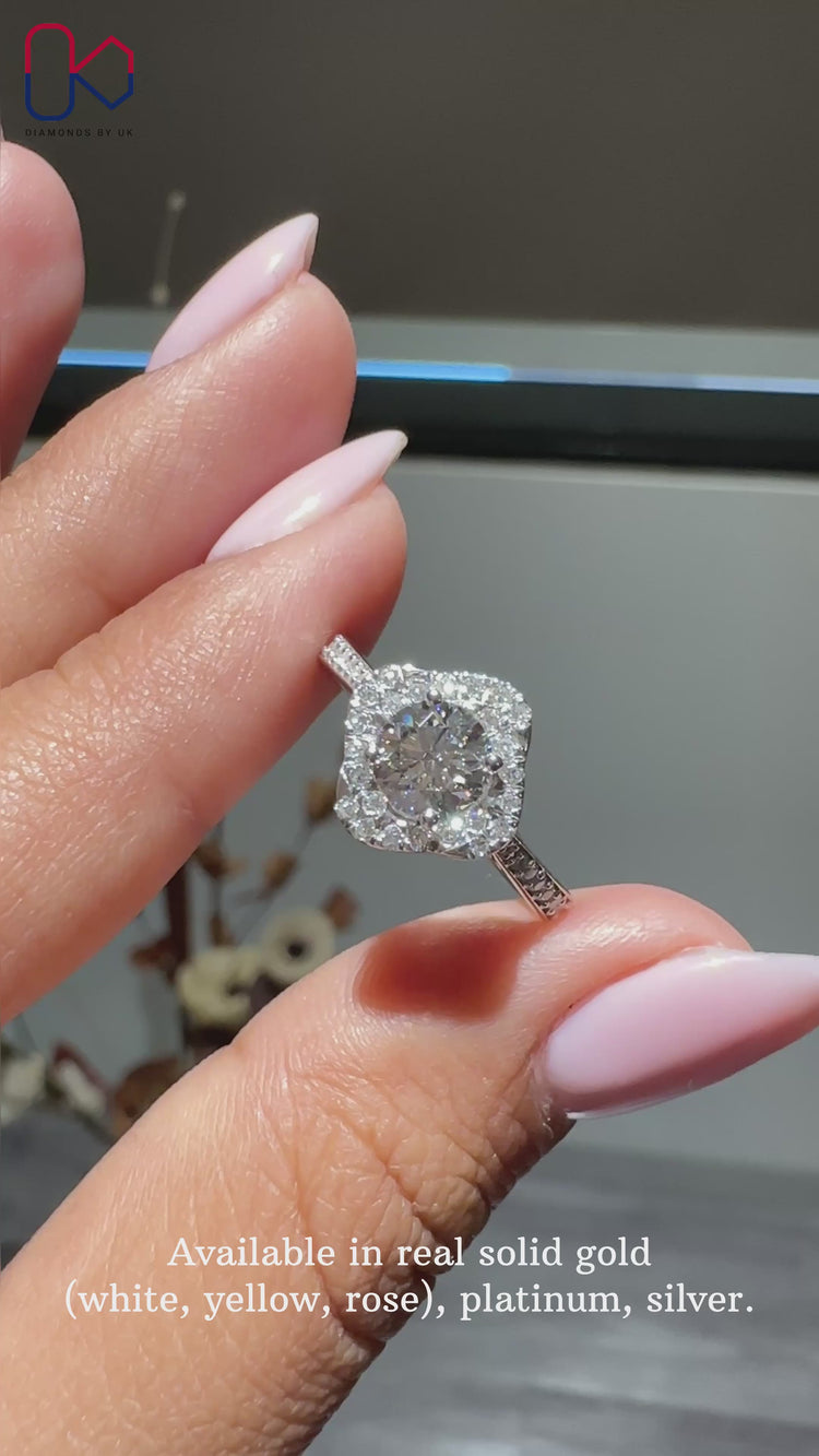 Twisted Halo Ring for a unique and elegant look.
