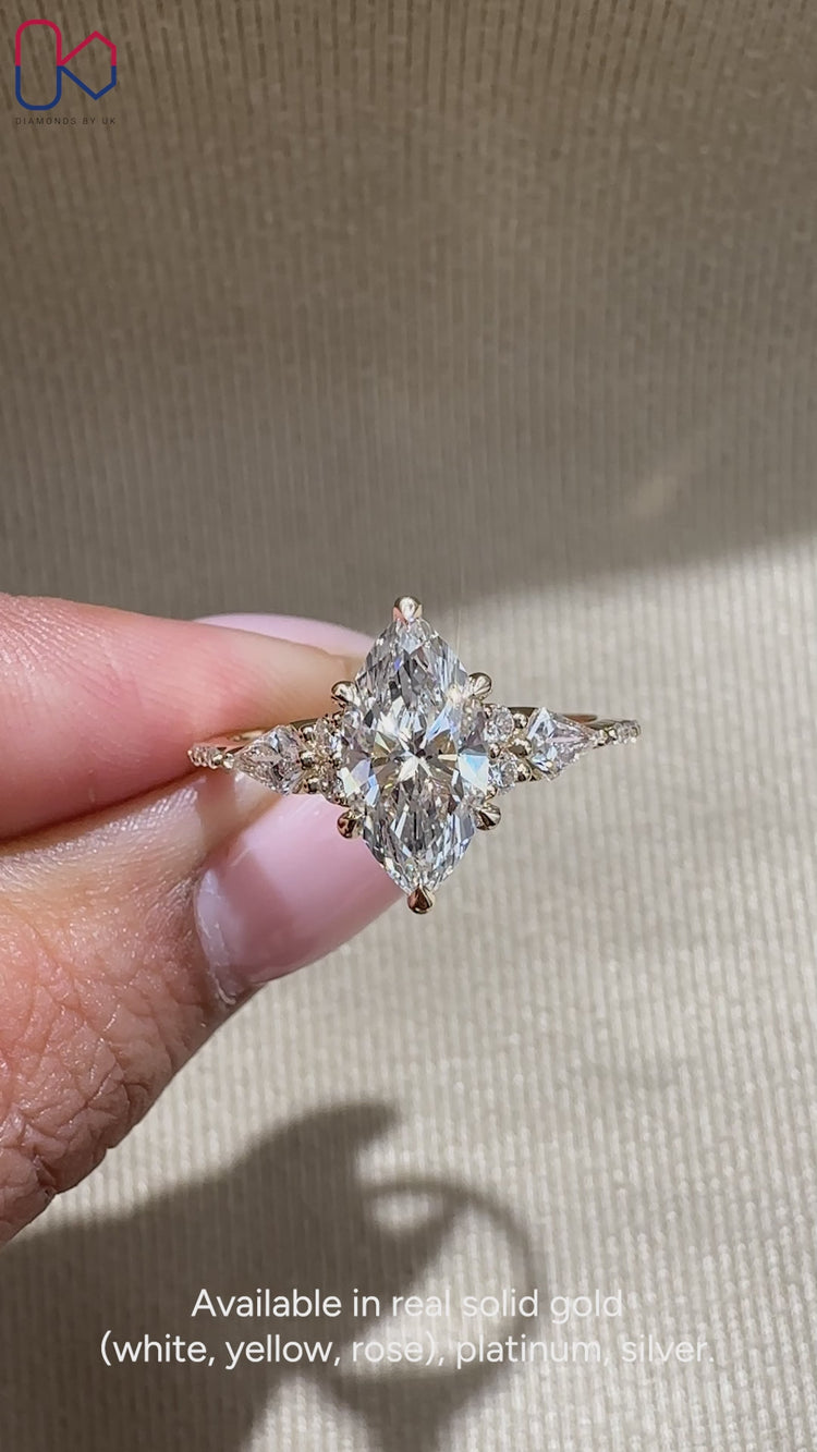 IGI certified lab grown marquise diamond ring handmade.