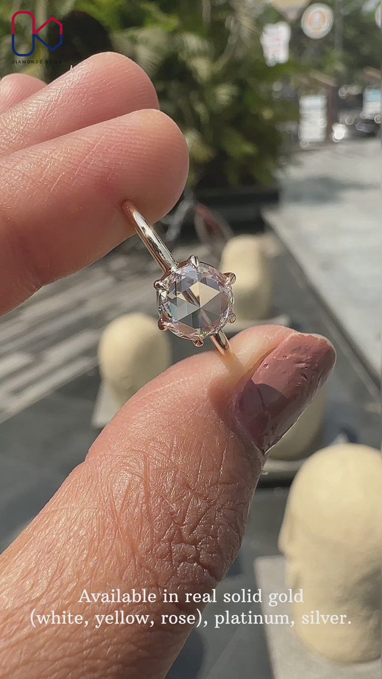 Round Rose Cut Diamond Ring with vintage-inspired charm.