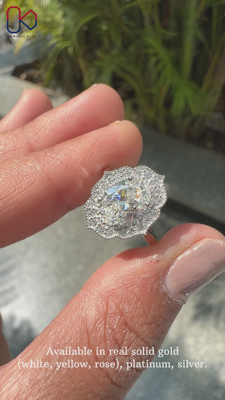Oval Halo Engagement Ring with a beautiful halo ring design.
