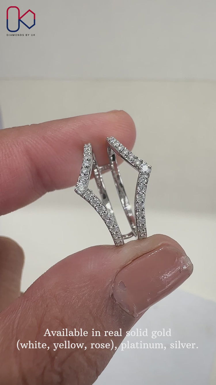 Chevron diamond insert ring band crafted to fit around solitaire rings with precision.
