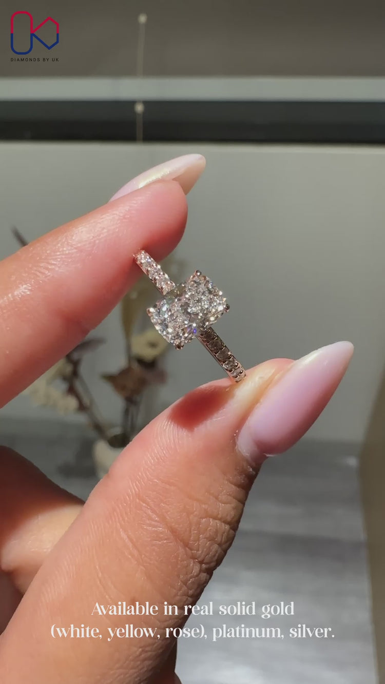 Handmade IGI Certified cushion cut diamond ring.