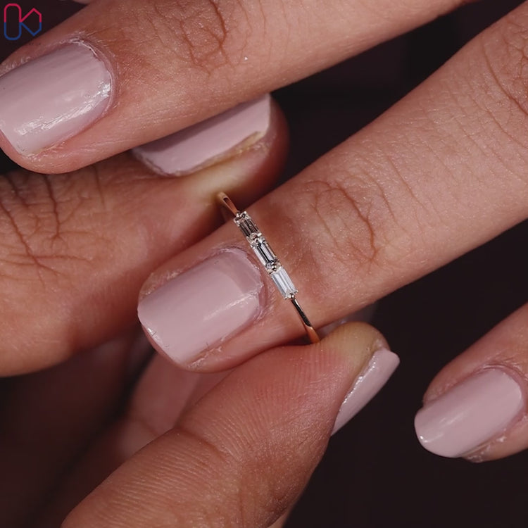Lab grown baguette cut wedding band handmade.
