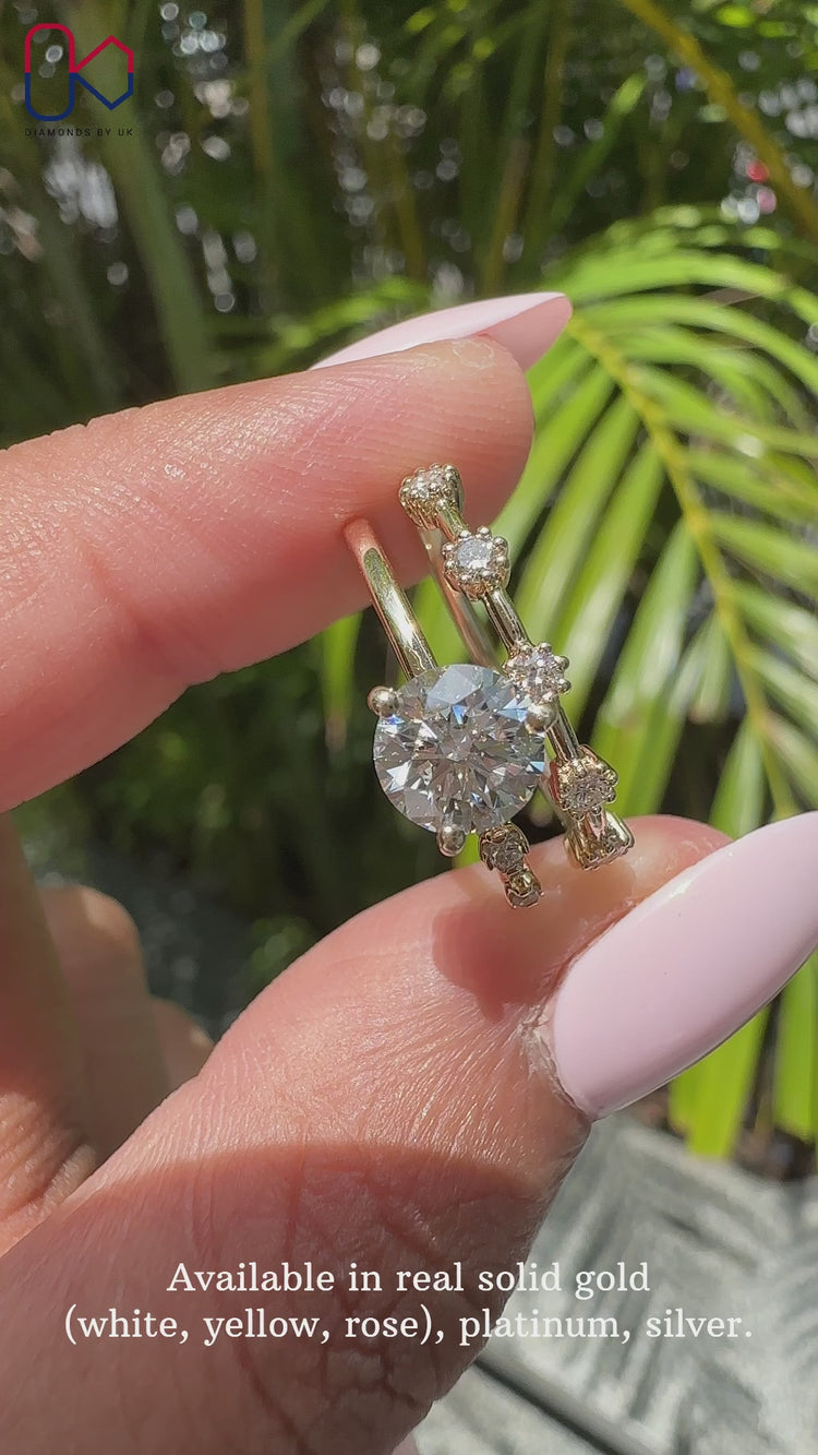 Round brilliant cut diamond set in a stunning engagement ring.
