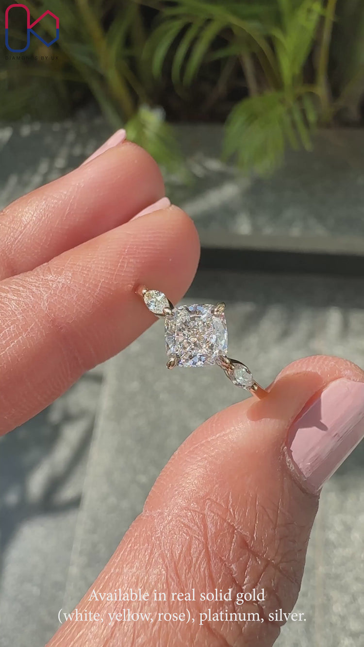 Elegant 3 stone diamond ring with lab grown diamonds.
