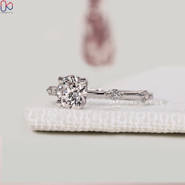 Round lab grown diamond ring with prong setting.