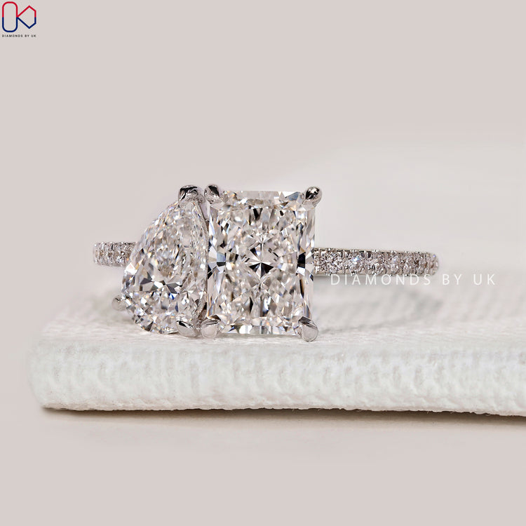 Lab grown Toi et Moi engagement ring, handmade.