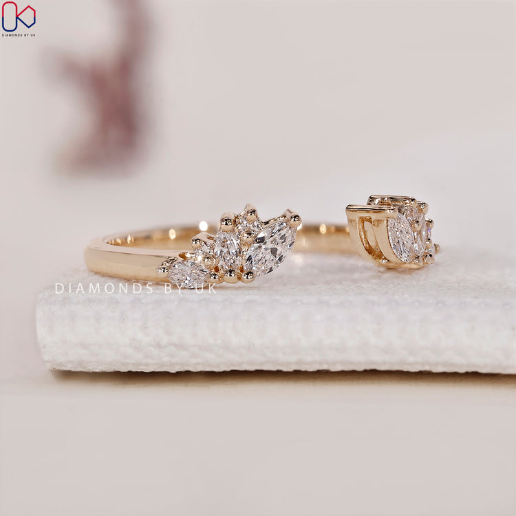 Yellow gold wedding band designed with lab grown diamonds for timeless beauty.
