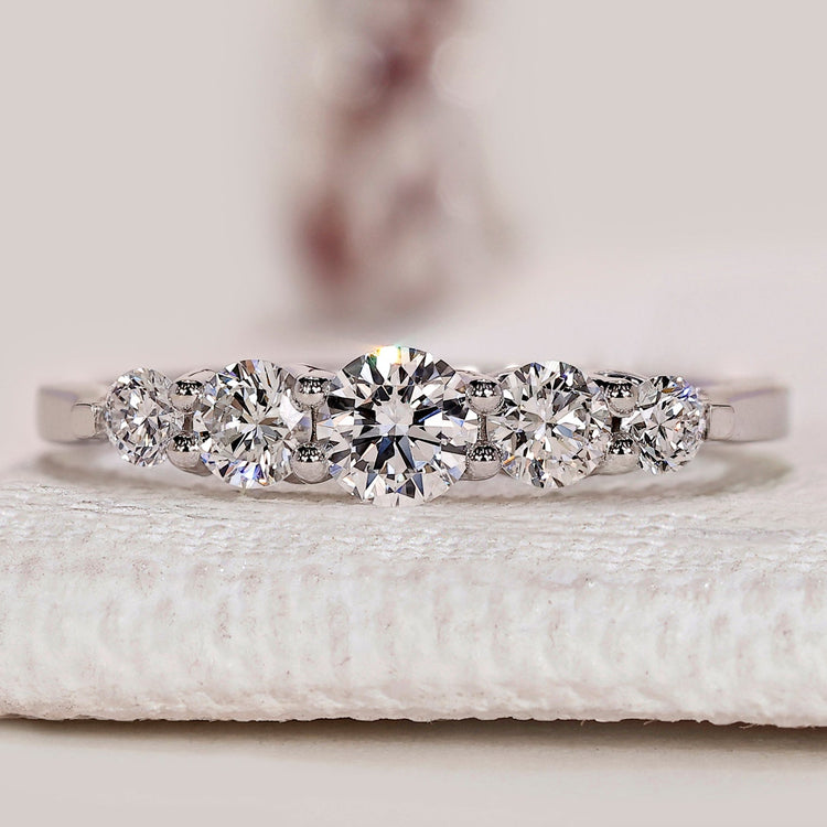 Round Cut Half Eternity Diamond Wedding Band with Trellis Setting