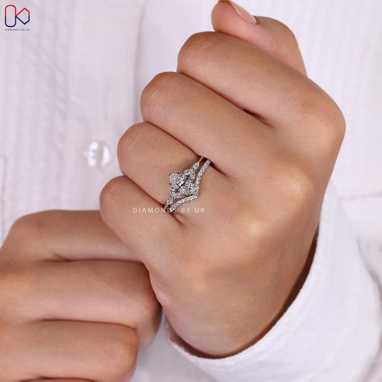 Handmade engagement ring and diamond wedding band set.