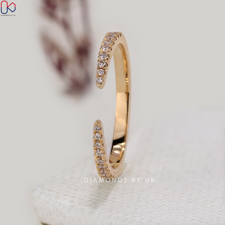 Open gap lab grown diamond wedding band handmade.