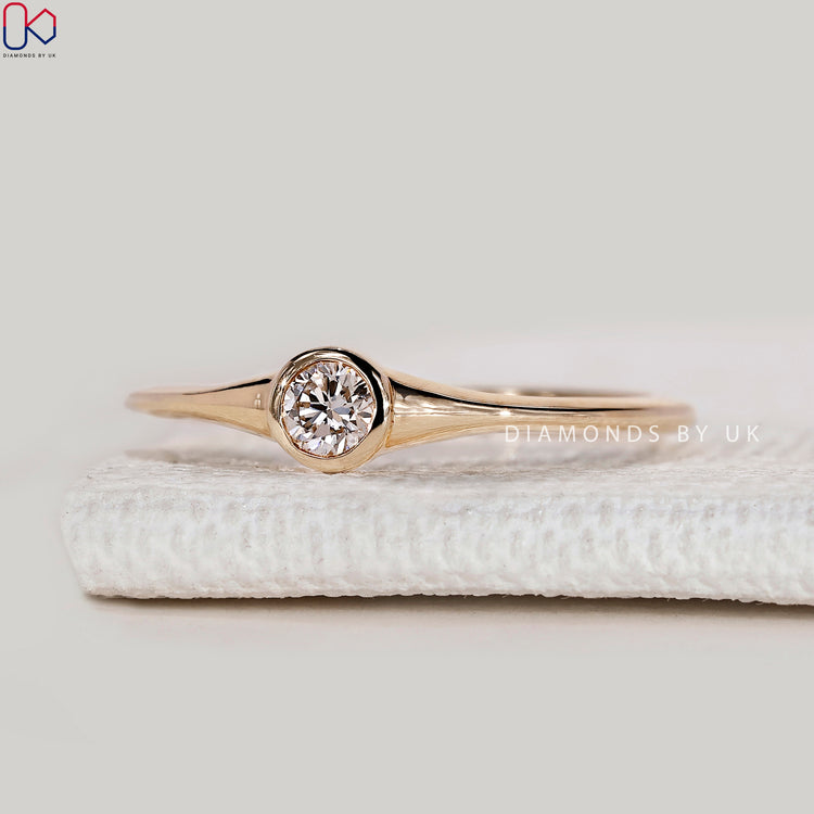 Round lab grown diamond solitaire ring, handmade.