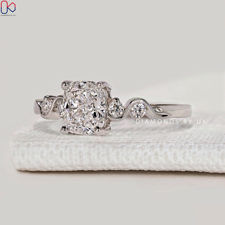 Cushion cut lab grown diamond ring, handmade.
