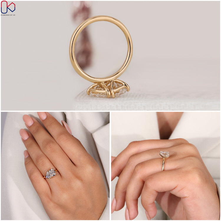 Unique toi et moi ring in prong setting with lab-grown diamonds.
