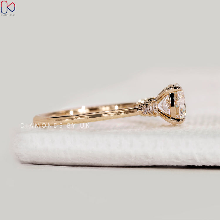 Handmade round cut ring with prong setting style.