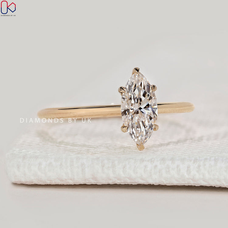 Marquise cut lab grown diamond ring, handmade.