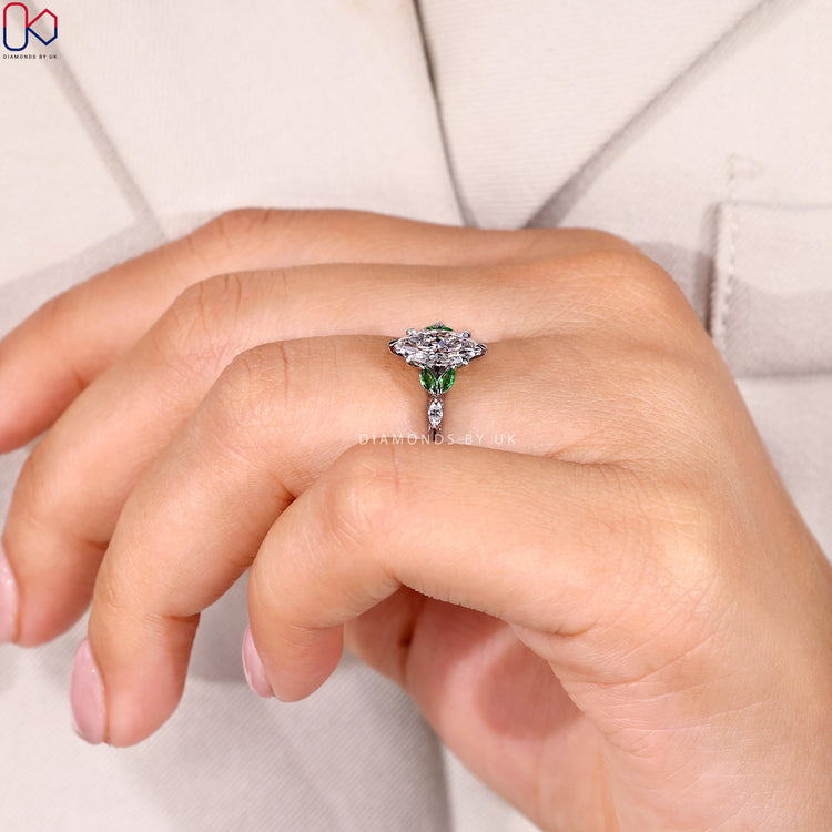 Lab grown marquise ring with knife edge shank.
