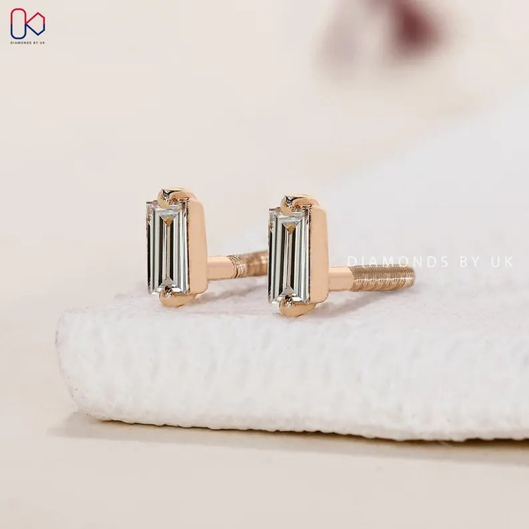 Lab grown baguette diamond stud earrings.