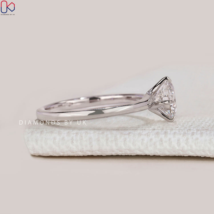 Round cut lab grown diamond ring, handmade.