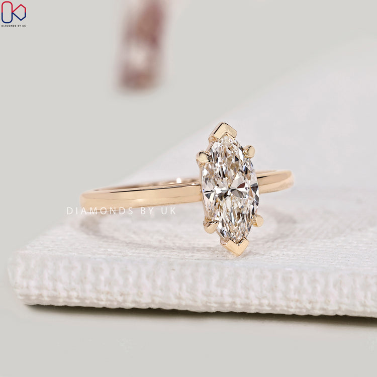 Marquise cut lab grown diamond ring, handmade.