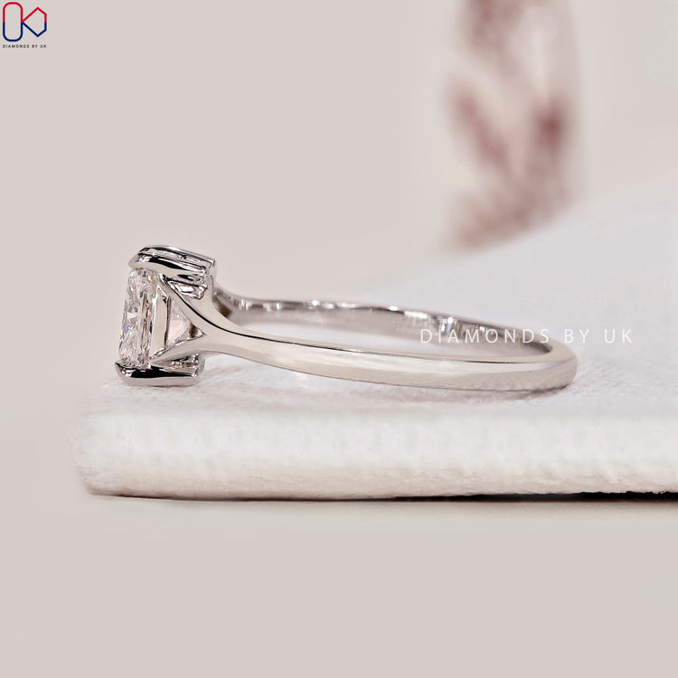 Handmade cushion cut ring with split shank style.