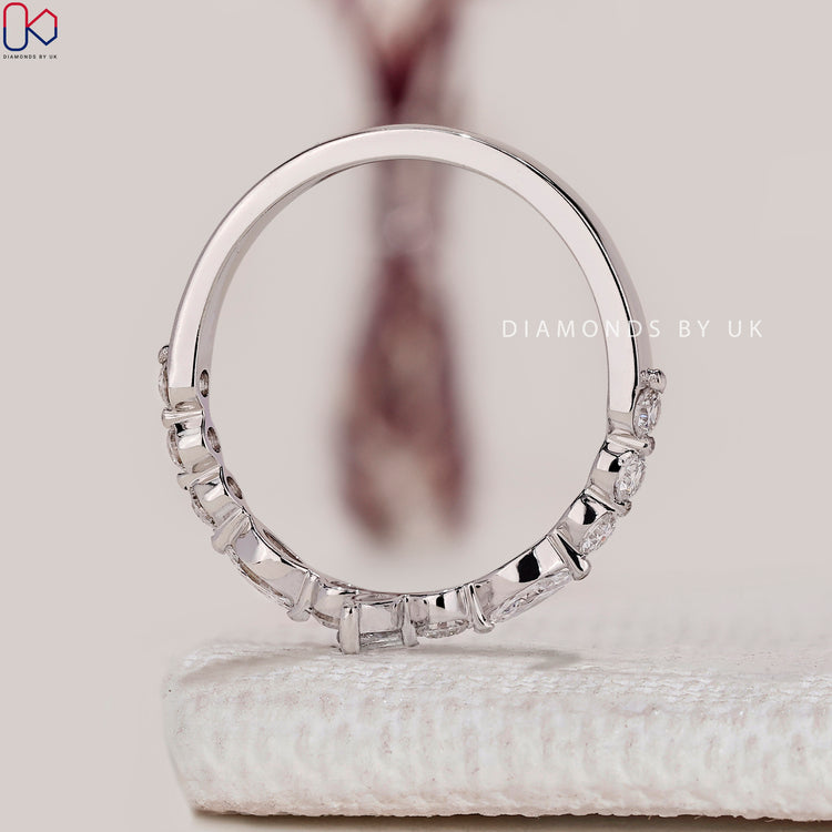 Marquise and round diamond stackable band handmade.
