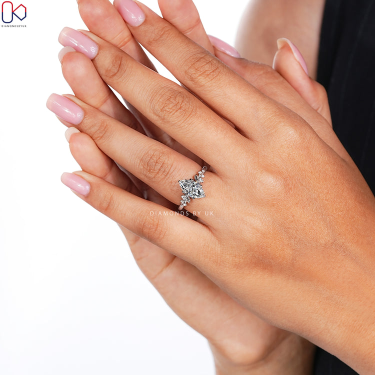 Handmade marquise ring with six claw prong setting.
