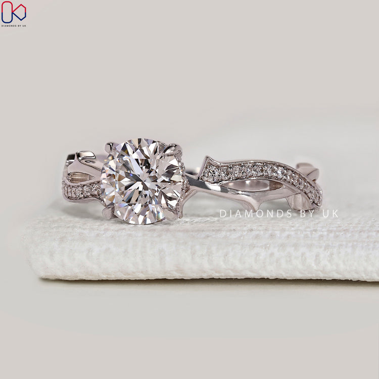 Round cut lab grown diamond ring, handmade.
