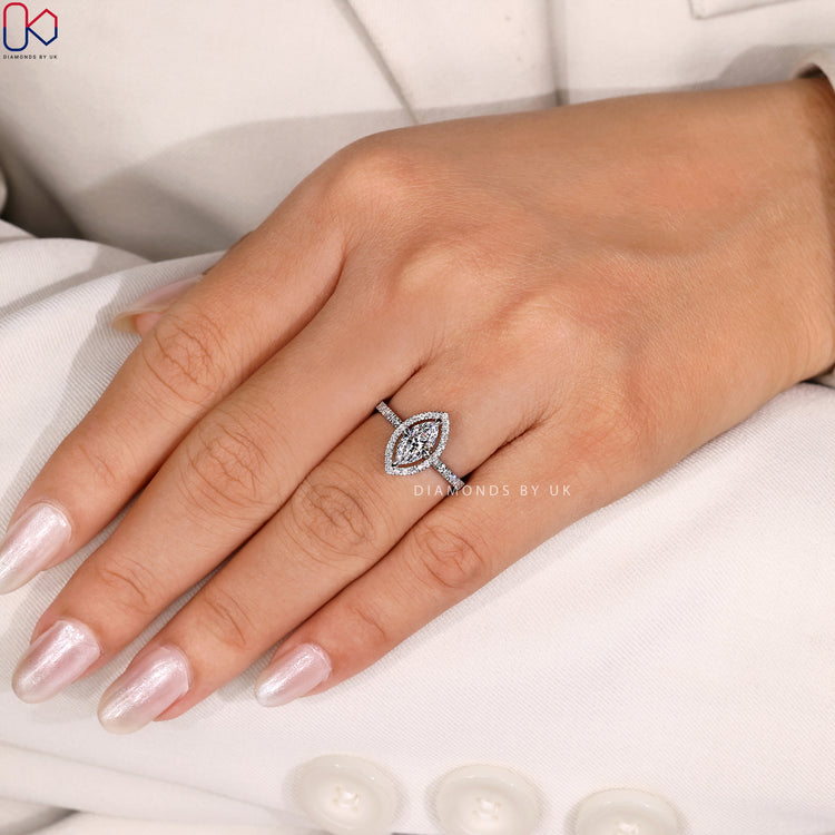 Two claw marquise cut diamond ring, handmade.