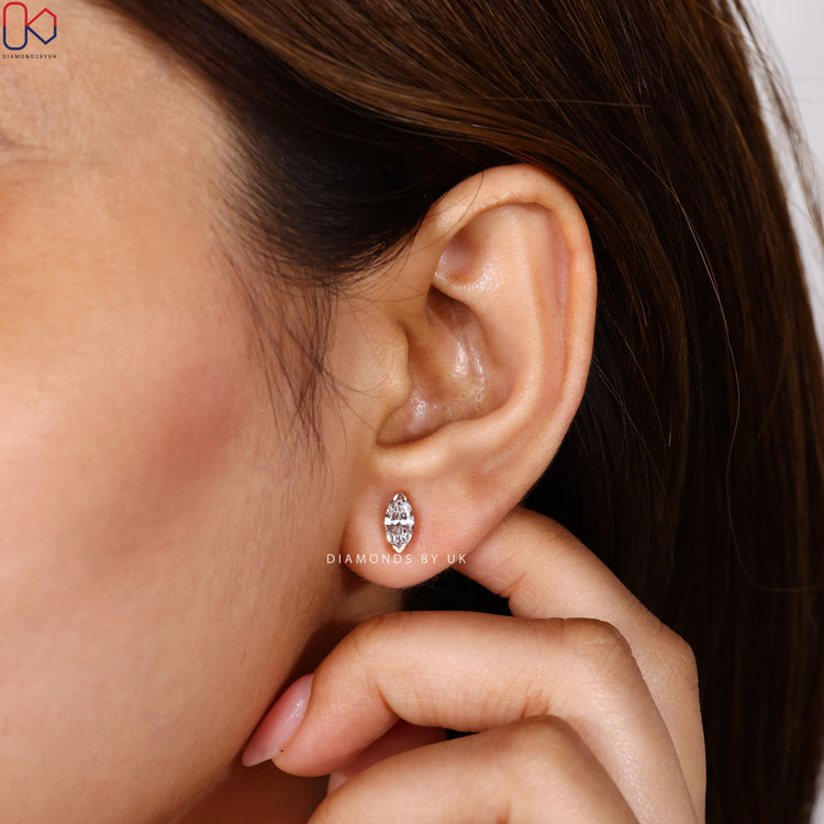 Marquise cut lab grown diamond stud earrings.