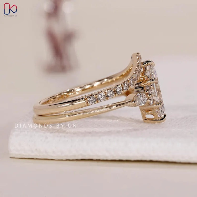 Lab grown marquise diamond ring with muse setting.