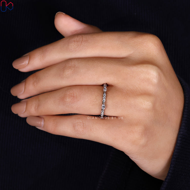 Handmade lab grown diamond band with round and marquise.
