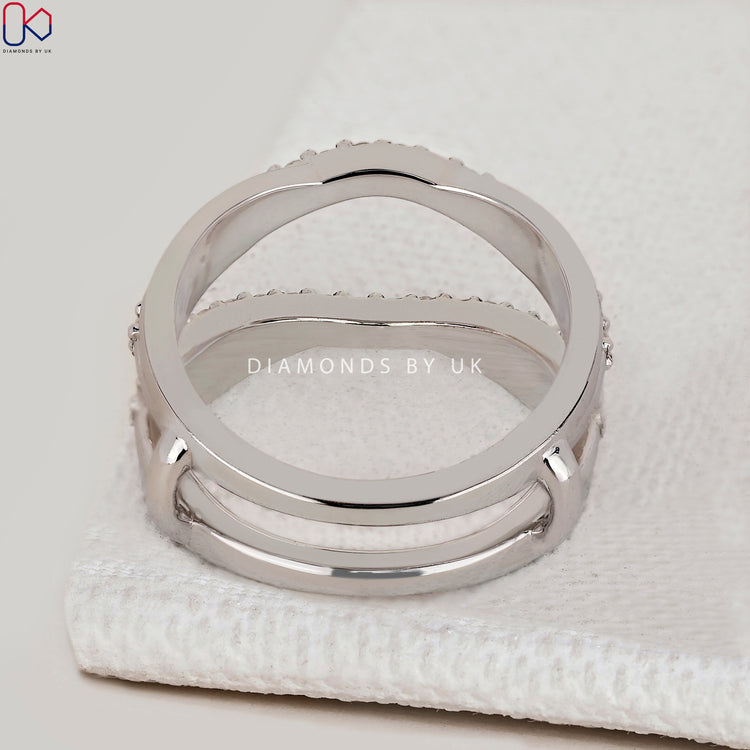 Handmade round diamond wrap guard wedding band.